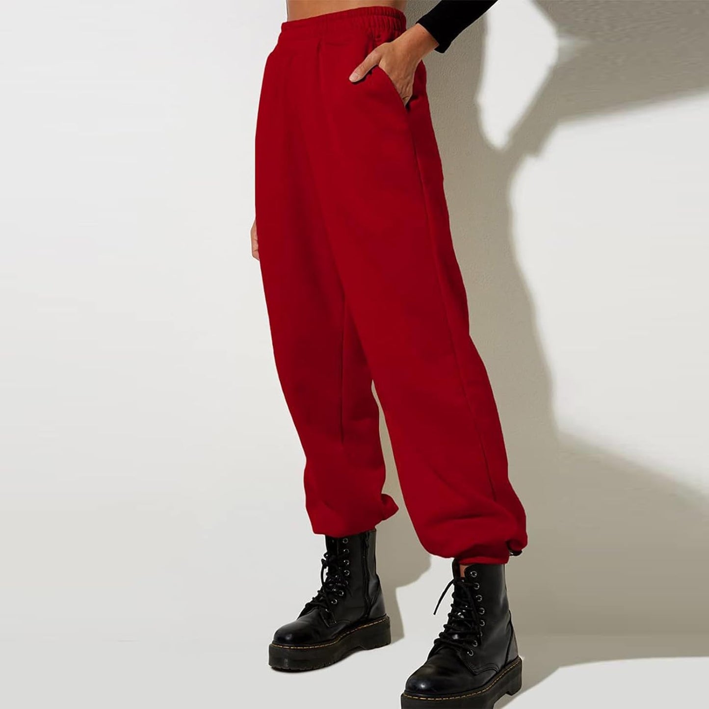 Damen High Waist Baggy Sweatpants Bequeme Jogginghose aus Baumwolle 