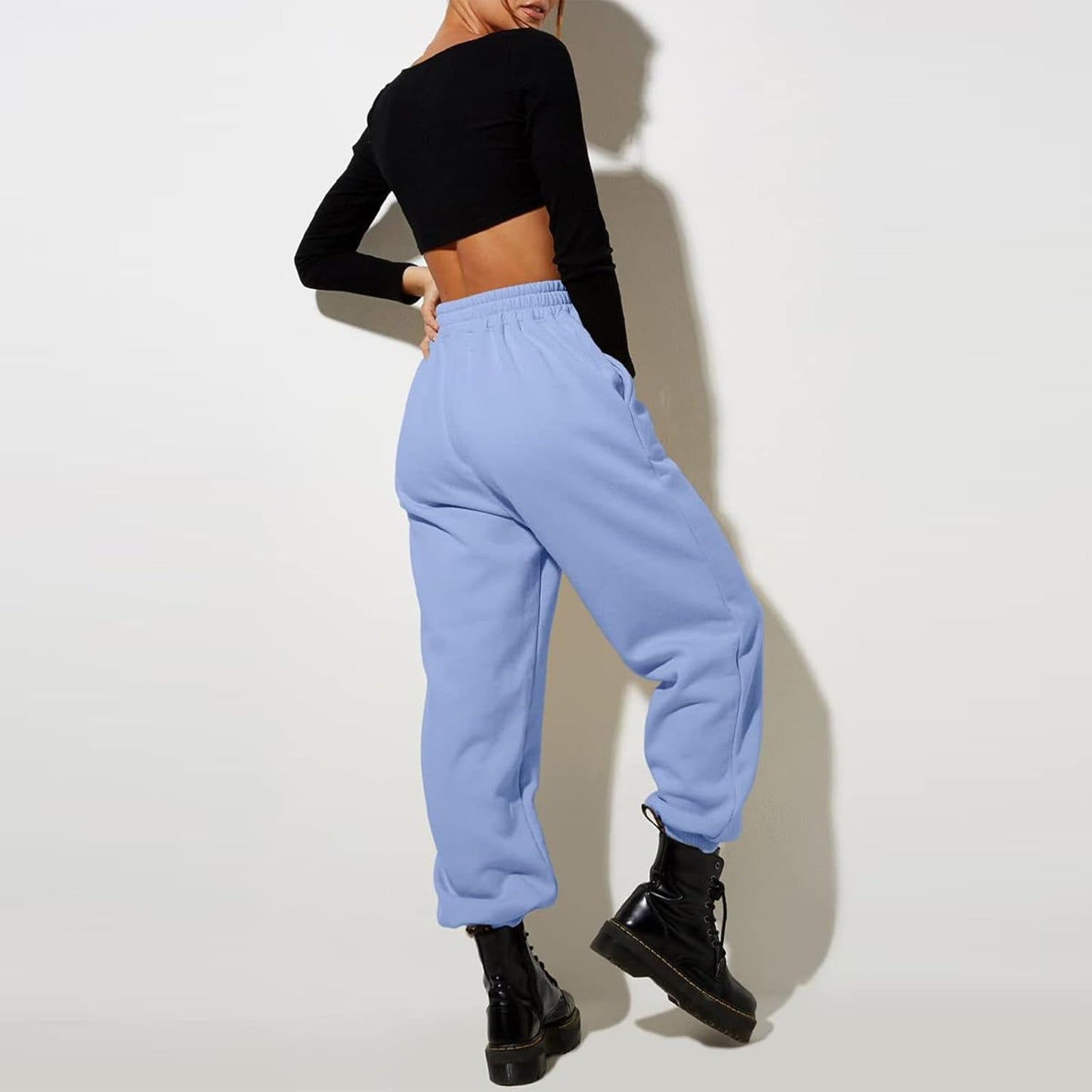 Damen High Waist Baggy Sweatpants Bequeme Jogginghose aus Baumwolle 