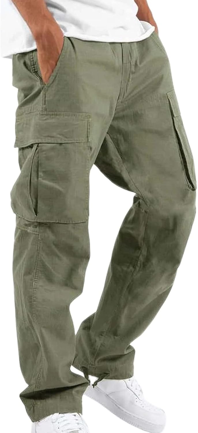 Men's Casual Cargo Pants Drawstring Workwear Pants Hiking Jogger Pants Multi Pockets Outdoor Fashion Jogging Cool Pants