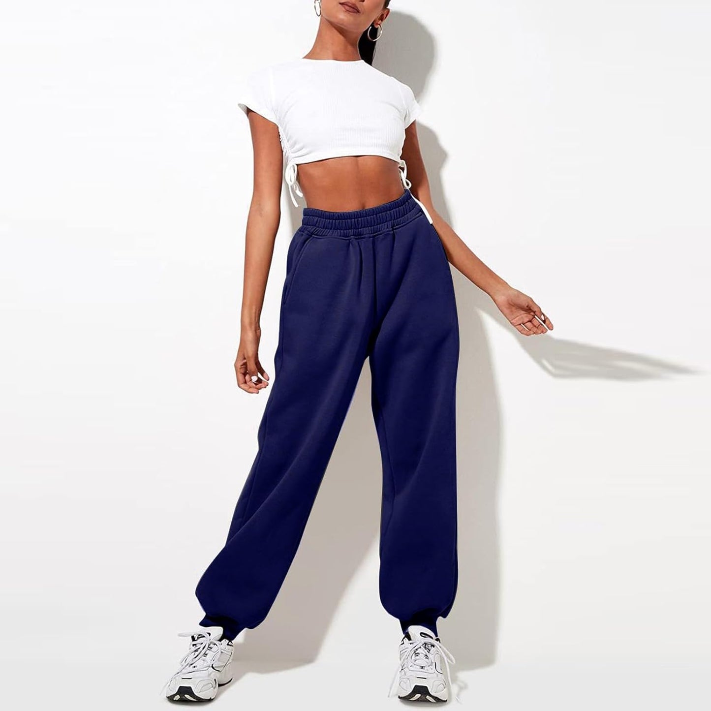 Damen High Waist Baggy Sweatpants Bequeme Jogginghose aus Baumwolle 