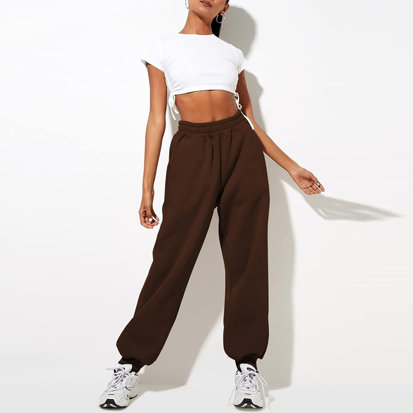 Damen High Waist Baggy Sweatpants Bequeme Jogginghose aus Baumwolle 