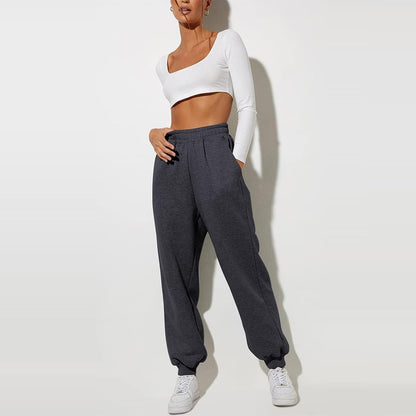 Damen High Waist Baggy Sweatpants Bequeme Jogginghose aus Baumwolle 
