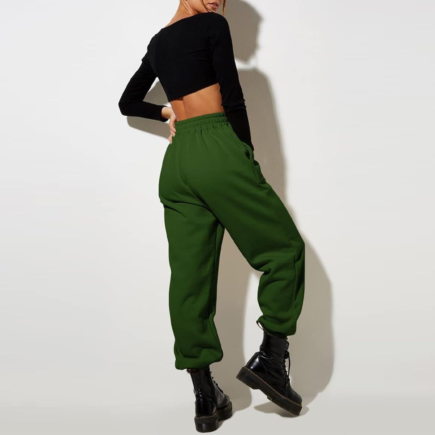 Damen High Waist Baggy Sweatpants Bequeme Jogginghose aus Baumwolle 