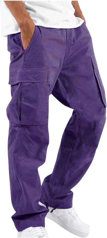 Men's Casual Cargo Pants Drawstring Workwear Pants Hiking Jogger Pants Multi Pockets Outdoor Fashion Jogging Cool Pants