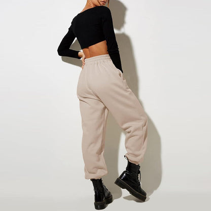 Damen High Waist Baggy Sweatpants Bequeme Jogginghose aus Baumwolle 