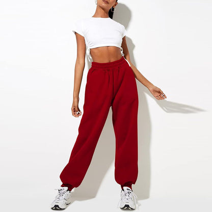 Damen High Waist Baggy Sweatpants Bequeme Jogginghose aus Baumwolle 