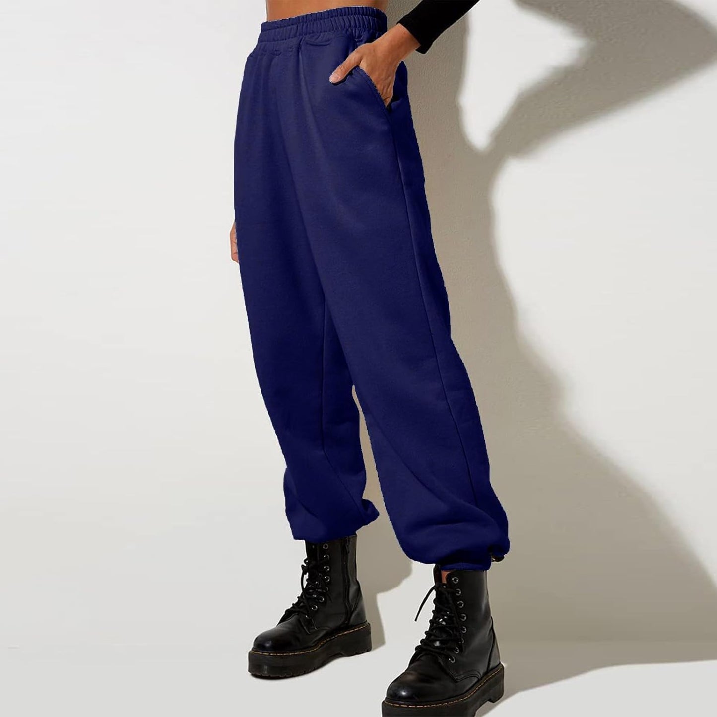 Damen High Waist Baggy Sweatpants Bequeme Jogginghose aus Baumwolle 