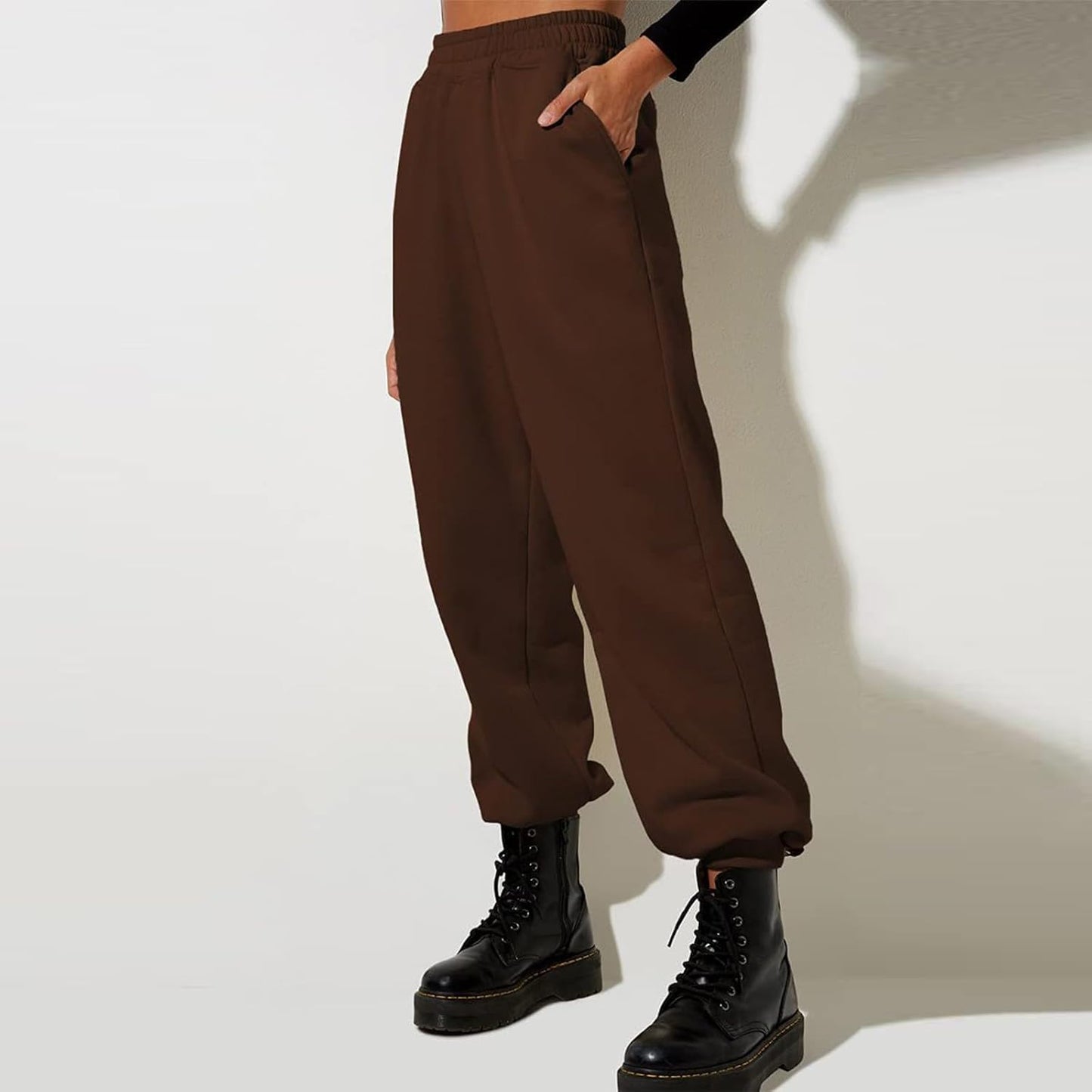 Damen High Waist Baggy Sweatpants Bequeme Jogginghose aus Baumwolle 