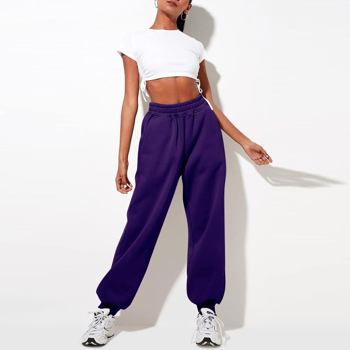 Damen High Waist Baggy Sweatpants Bequeme Jogginghose aus Baumwolle 