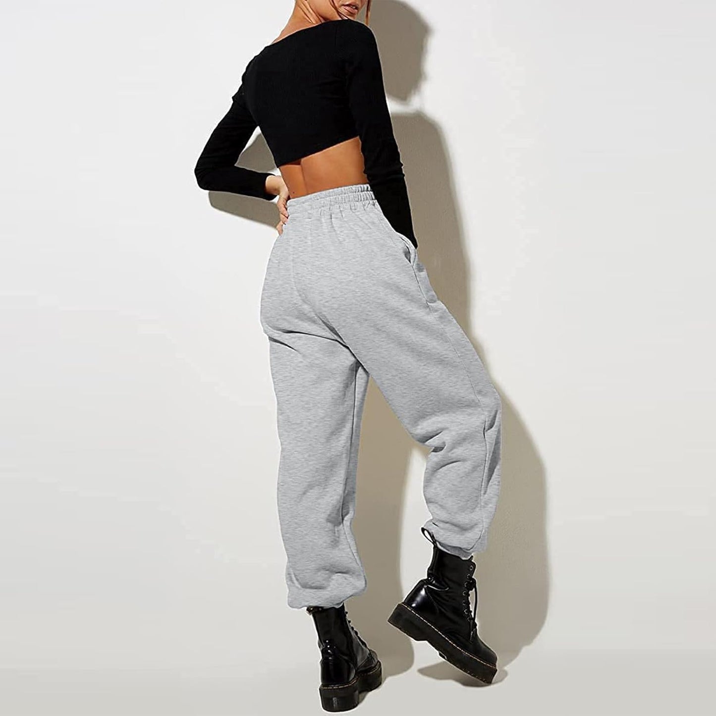 Damen High Waist Baggy Sweatpants Bequeme Jogginghose aus Baumwolle 