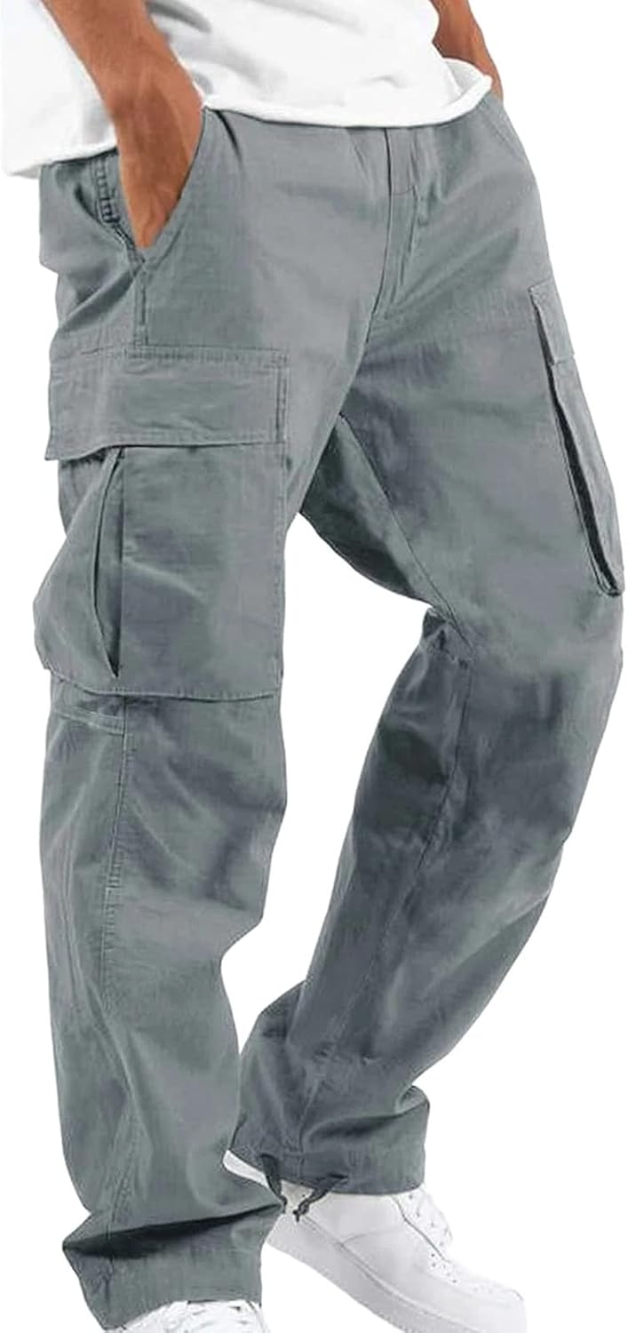 Men's Casual Cargo Pants Drawstring Workwear Pants Hiking Jogger Pants Multi Pockets Outdoor Fashion Jogging Cool Pants
