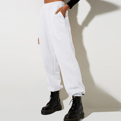 Damen High Waist Baggy Sweatpants Bequeme Jogginghose aus Baumwolle 