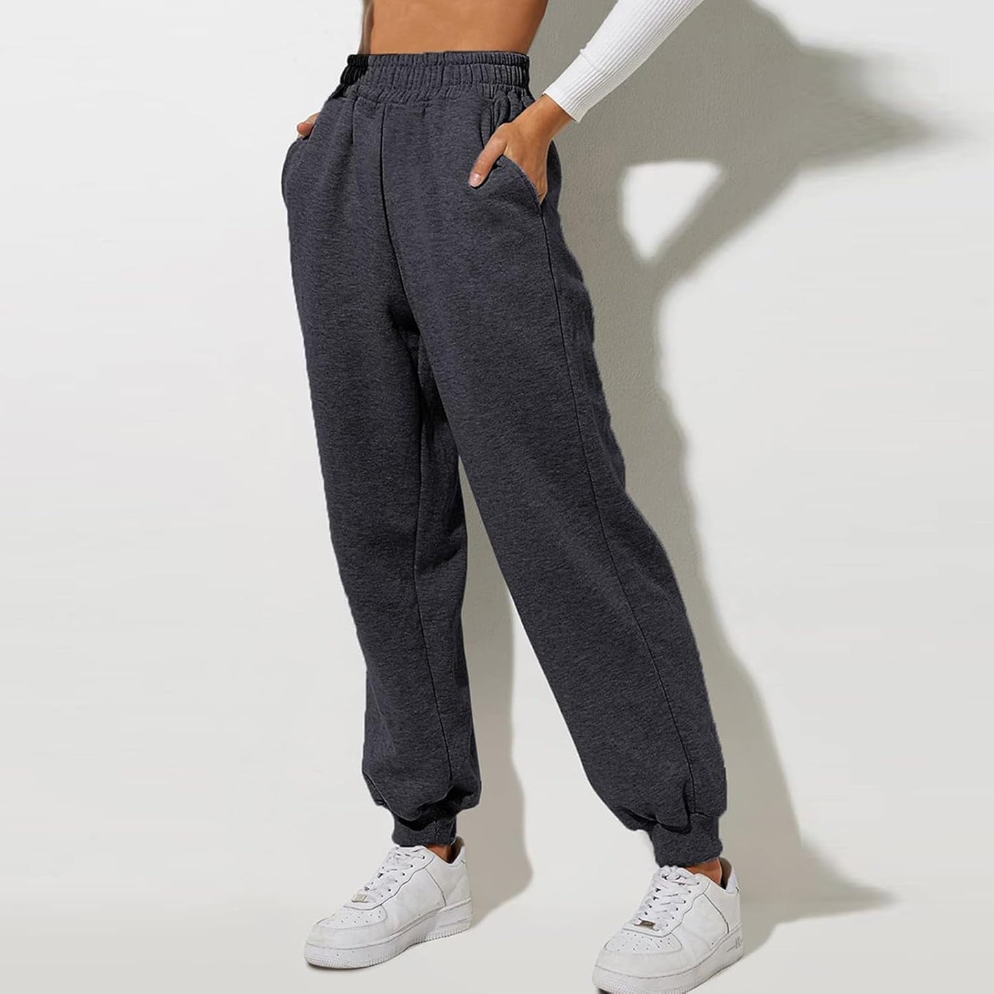 Damen High Waist Baggy Sweatpants Bequeme Jogginghose aus Baumwolle 