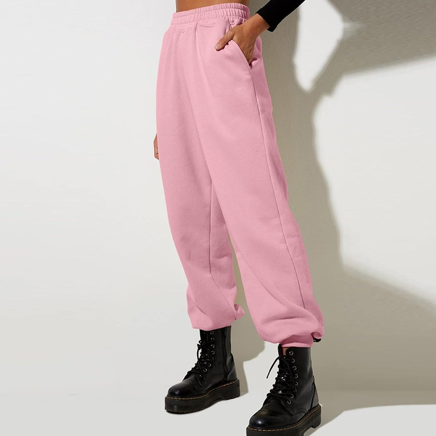 Damen High Waist Baggy Sweatpants Bequeme Jogginghose aus Baumwolle 