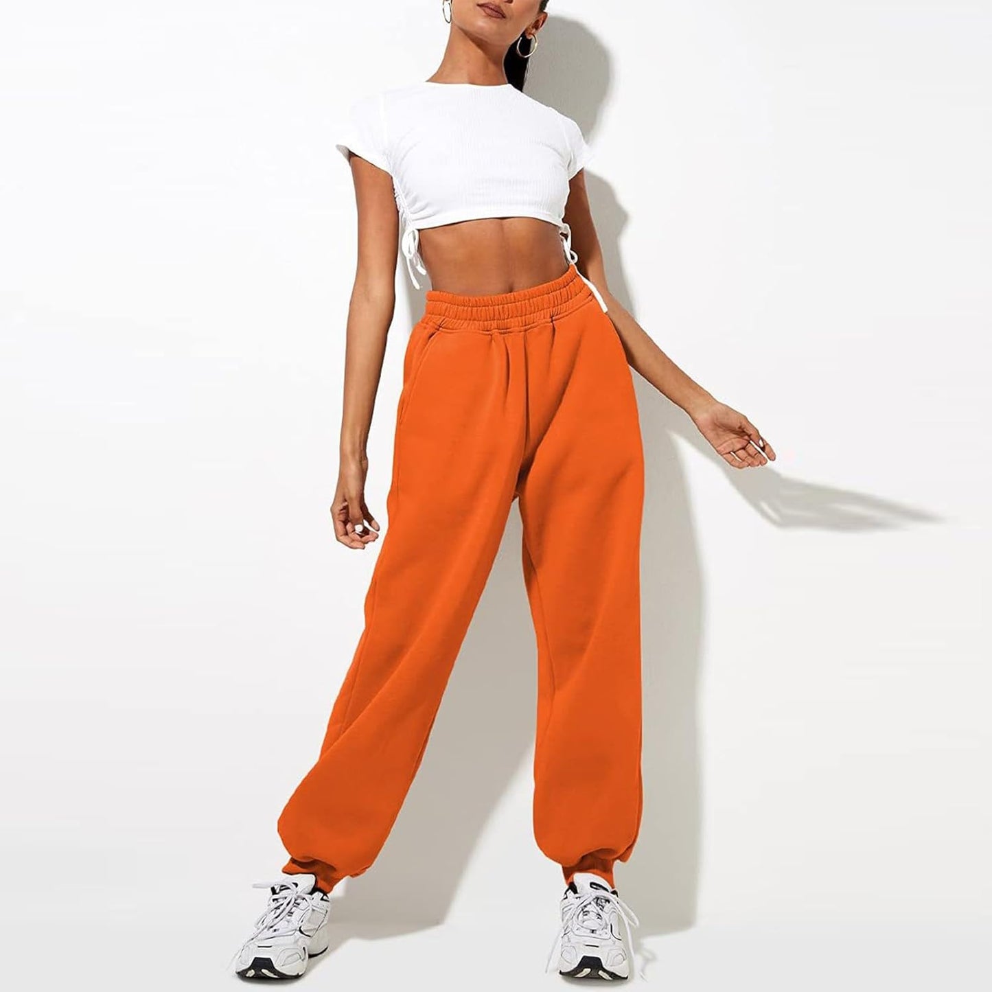 Damen High Waist Baggy Sweatpants Bequeme Jogginghose aus Baumwolle 