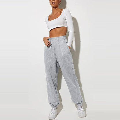 Damen High Waist Baggy Sweatpants Bequeme Jogginghose aus Baumwolle 