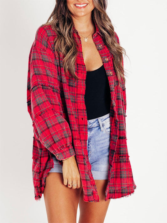 Chemise boutonnée en flanelle à carreaux délavée minérale pour femme (2 pièces achetées, livraison gratuite)