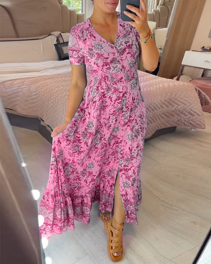 (💃Vente chaude - 43% de réduction🔥)Robe à col en V à imprimé floral