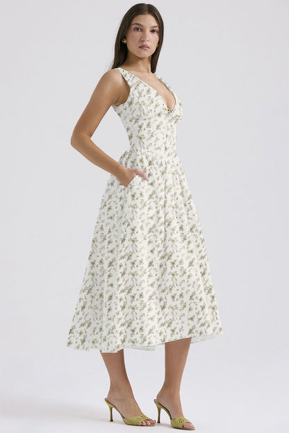 Stilvolles Swing-Kleid mit Blumenmuster und V-Ausschnitt🌺Kaufen Sie 2, kostenloser Versand