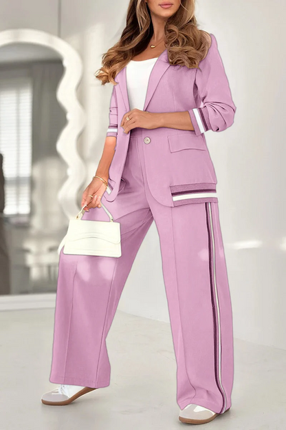 Costume décontracté à rayures et revers pour femme, couleur unie