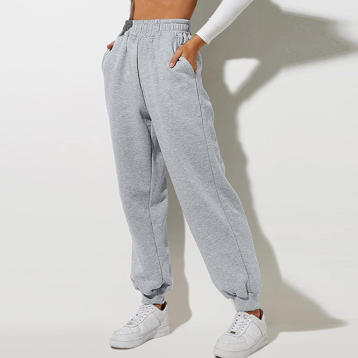 Damen High Waist Baggy Sweatpants Bequeme Jogginghose aus Baumwolle 