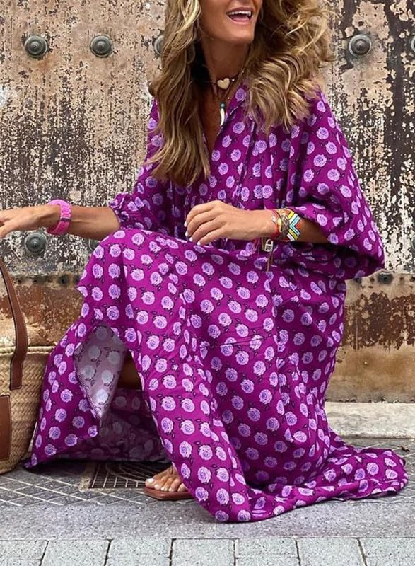 Robe longue bohème fleurie à manches bouffantes pour femme (2 pièces achetées, livraison gratuite)