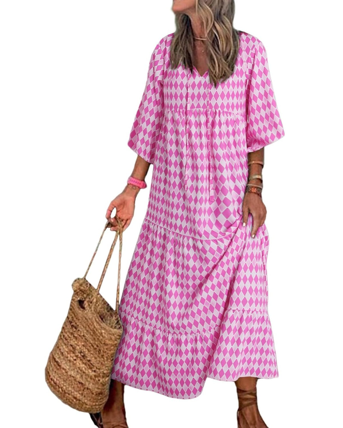 Robe longue bohème fleurie à manches bouffantes pour femme (2 pièces achetées, livraison gratuite)