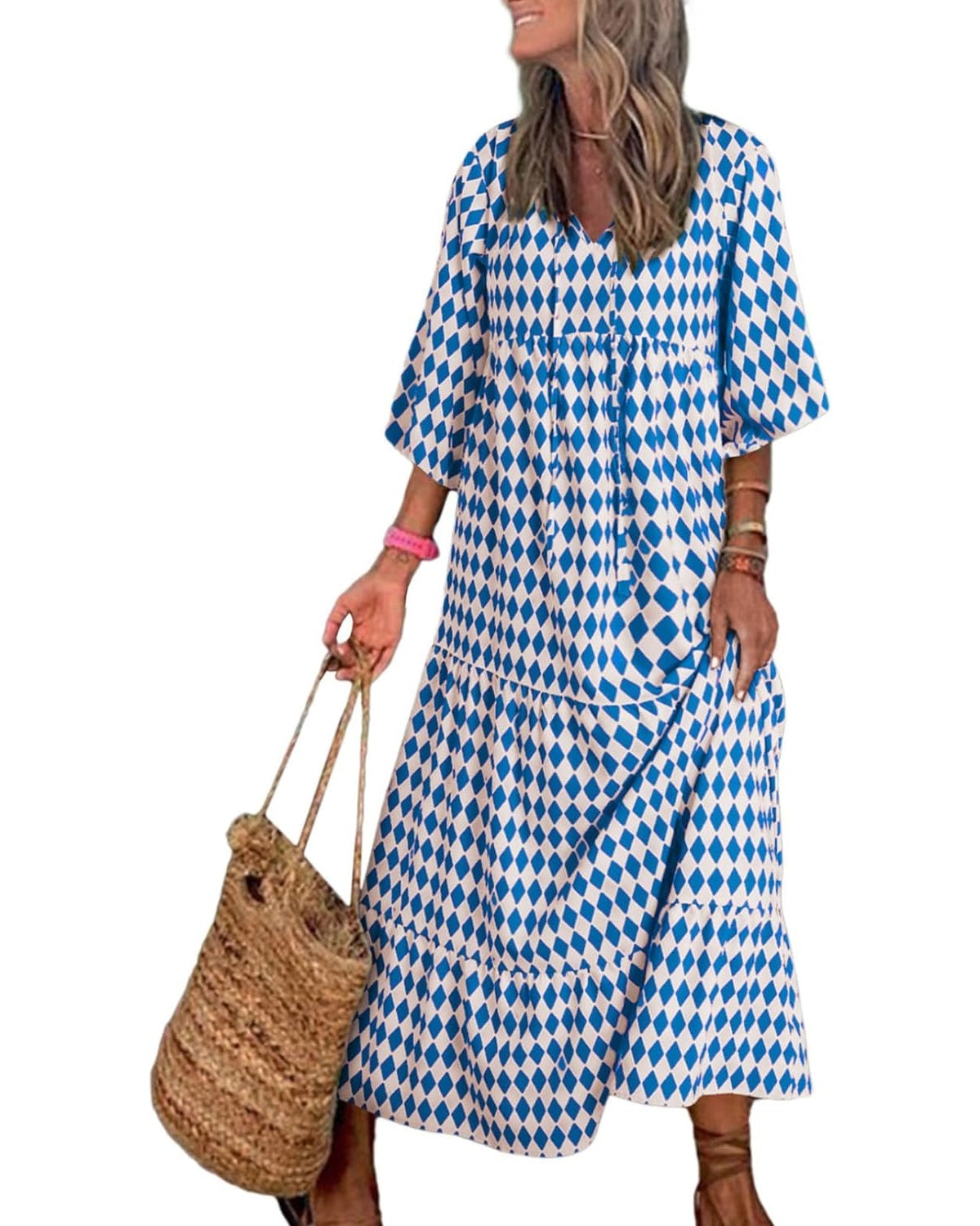 Robe longue bohème fleurie à manches bouffantes pour femme (2 pièces achetées, livraison gratuite)