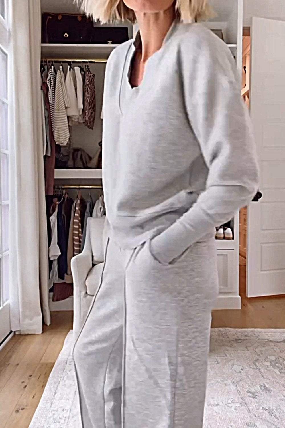 Ensemble deux pièces haut et pantalon à col en V pour femme (2 pièces achetées, livraison gratuite)