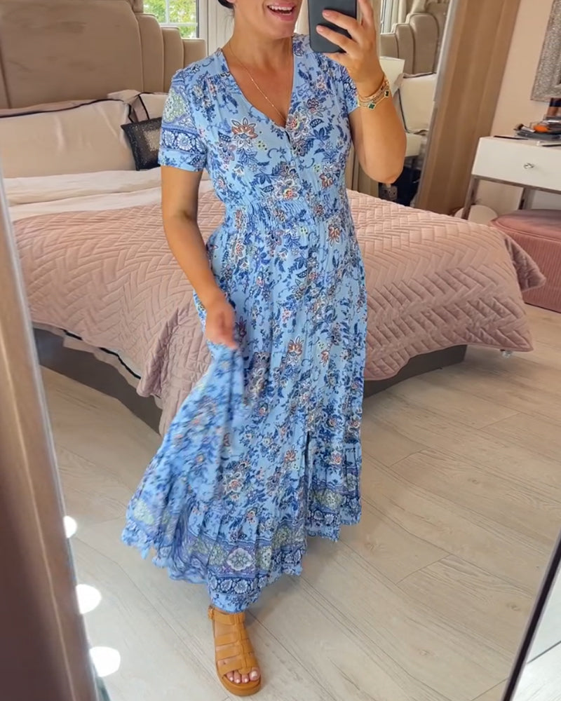 (💃Vente chaude - 43% de réduction🔥)Robe à col en V à imprimé floral
