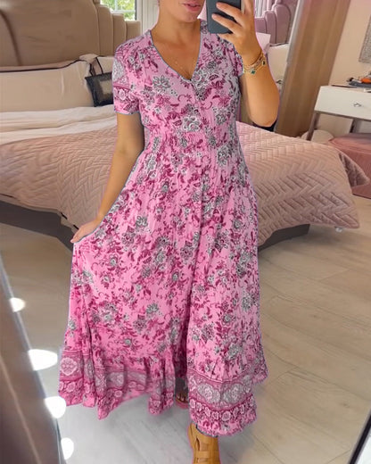 (💃Vente chaude - 43% de réduction🔥)Robe à col en V à imprimé floral