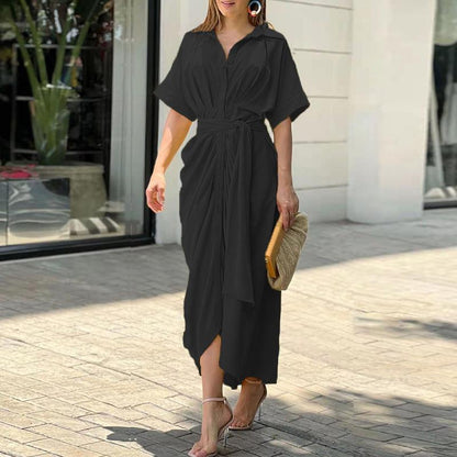 🔥Robe chemise décontractée à col à revers et taille imprimée🔥
