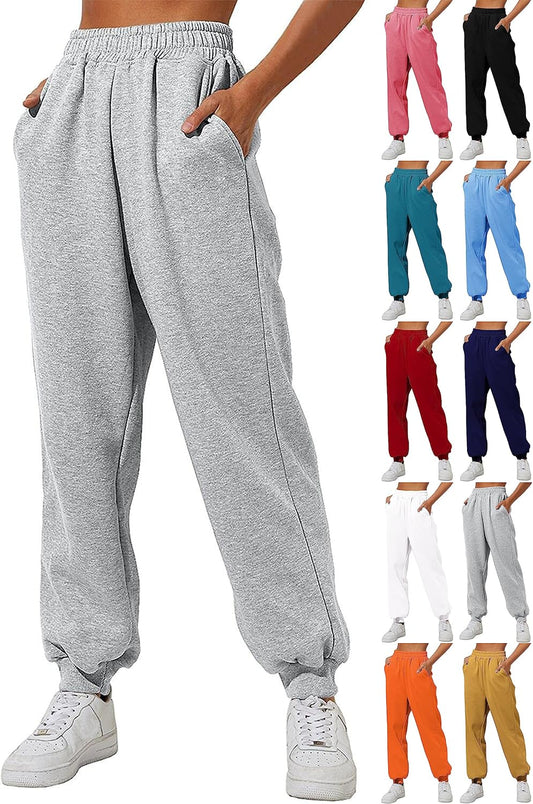 Damen High Waist Baggy Sweatpants Bequeme Jogginghose aus Baumwolle 