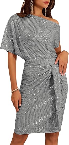 ⏰Vente chaude - Robe moulante asymétrique à paillettes scintillantes pour femme (achetez-en 2, livraison gratuite)