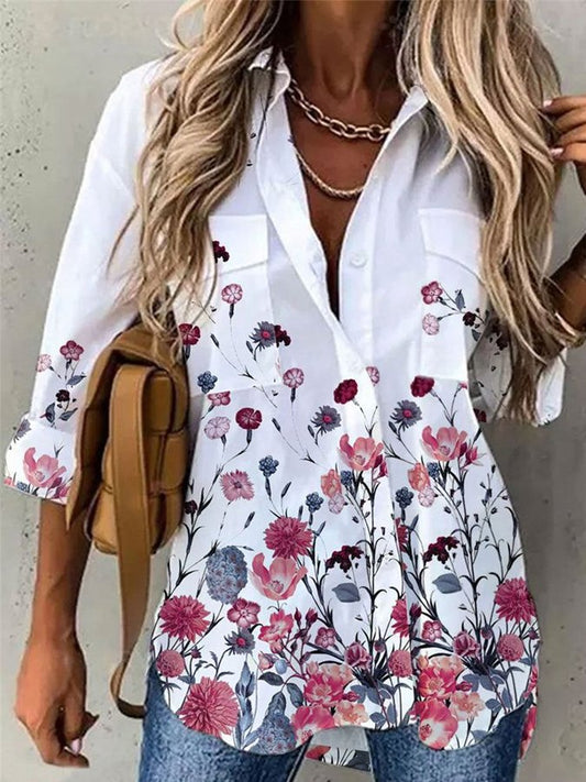 Chemise décontractée à imprimé floral pour femme