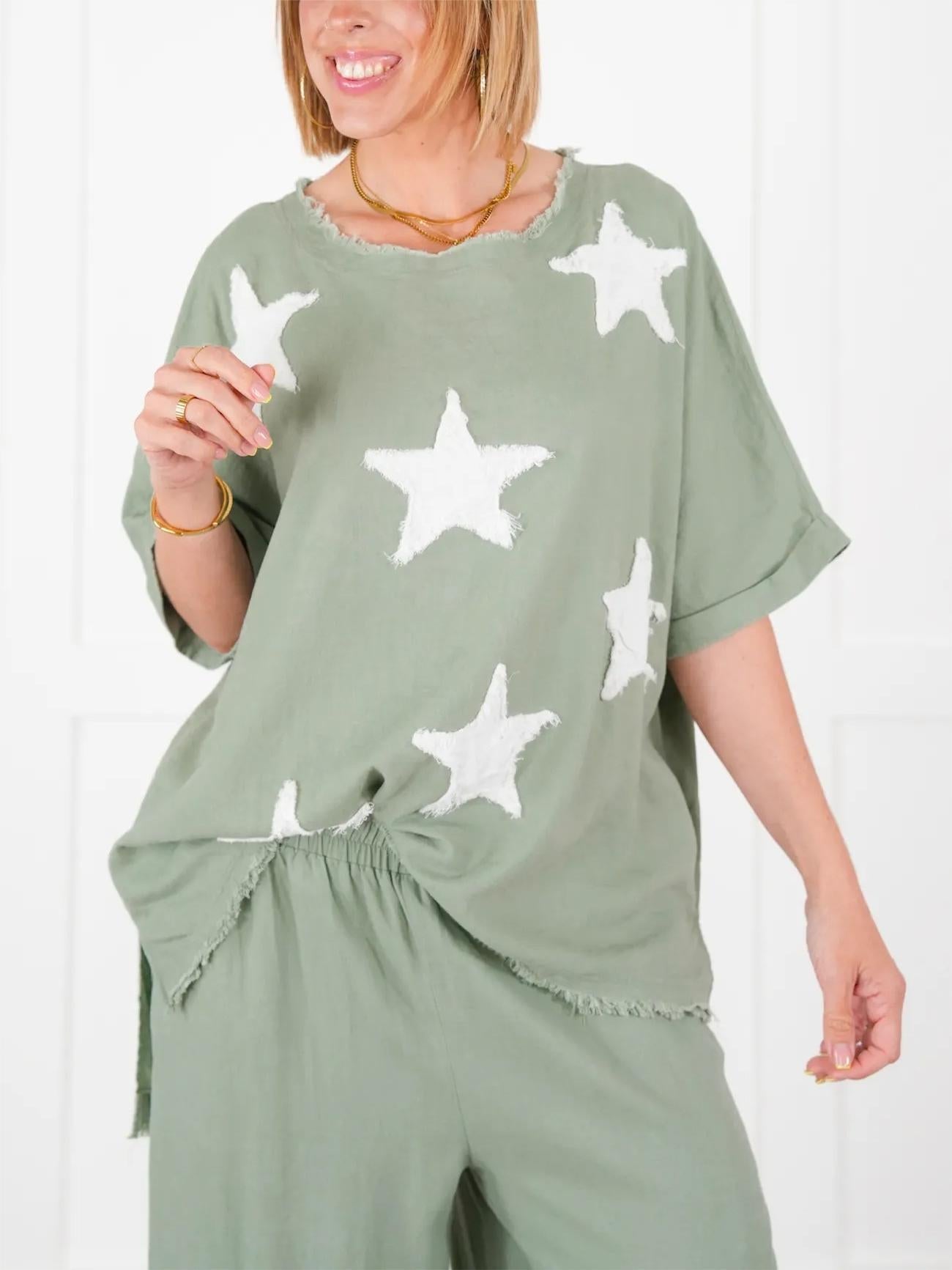 Lässiges zweiteiliges Set mit Stern-Patch für Damen (2 Stück kaufen, kostenloser Versand)