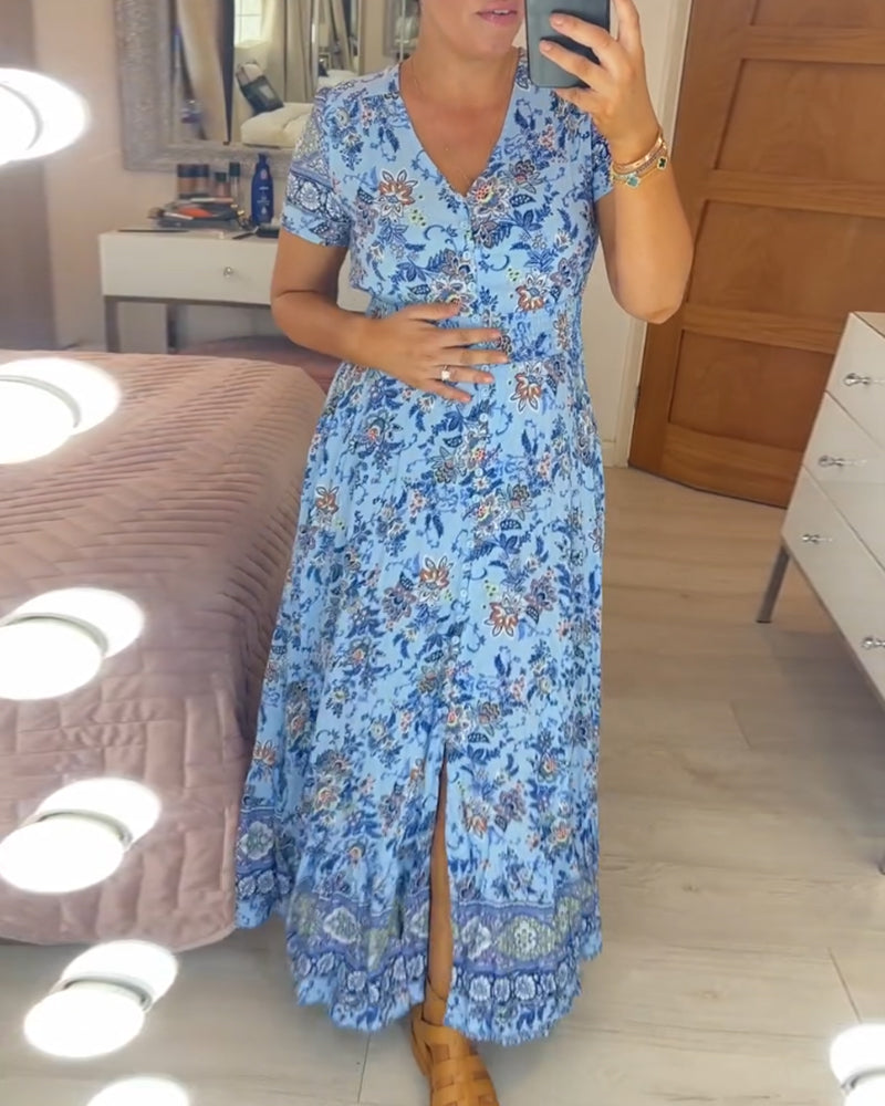 (💃Vente chaude - 43% de réduction🔥)Robe à col en V à imprimé floral