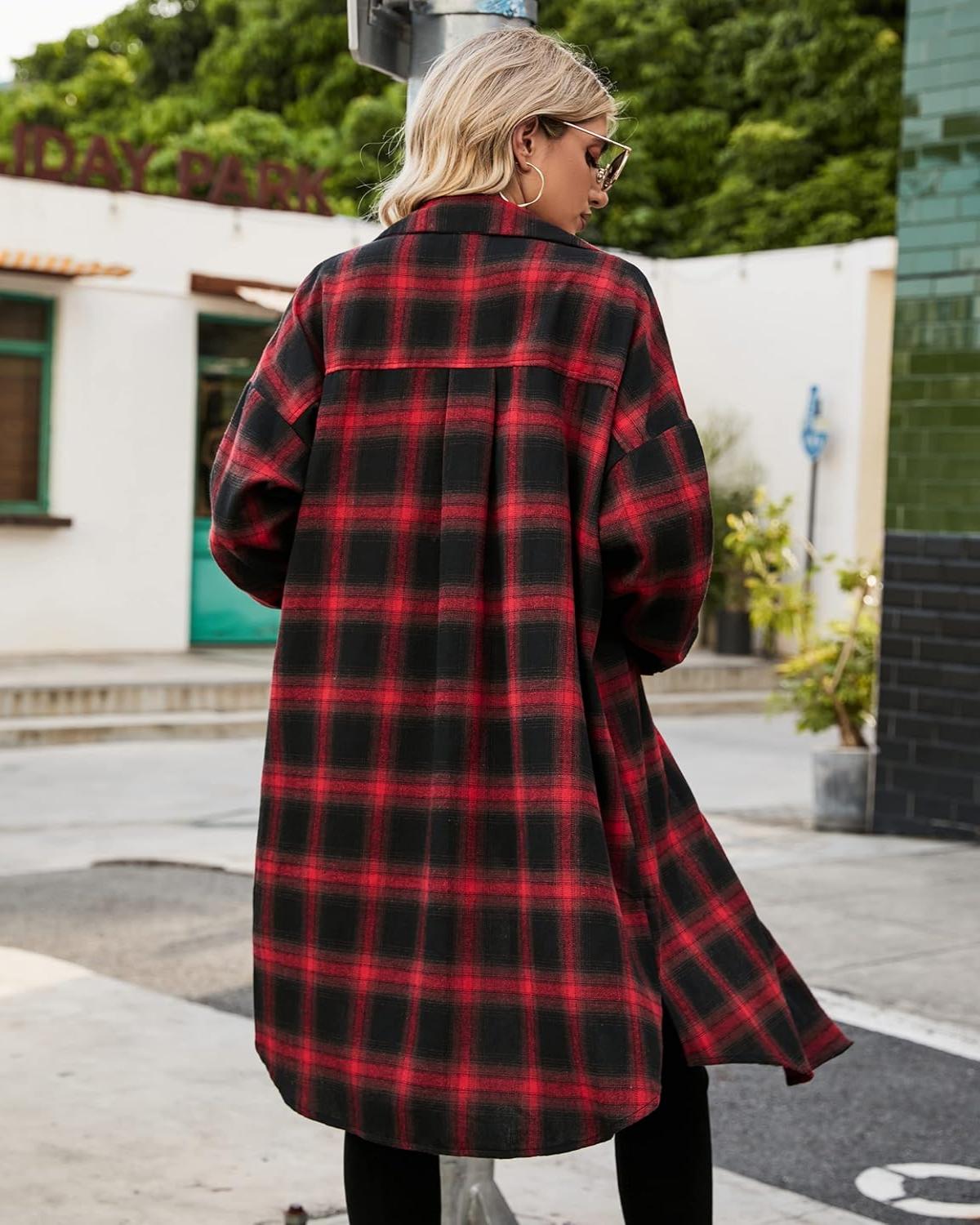 Damen Button-Down-Flanellhemden mit Karomuster (2 Stück kaufen, kostenloser Versand)