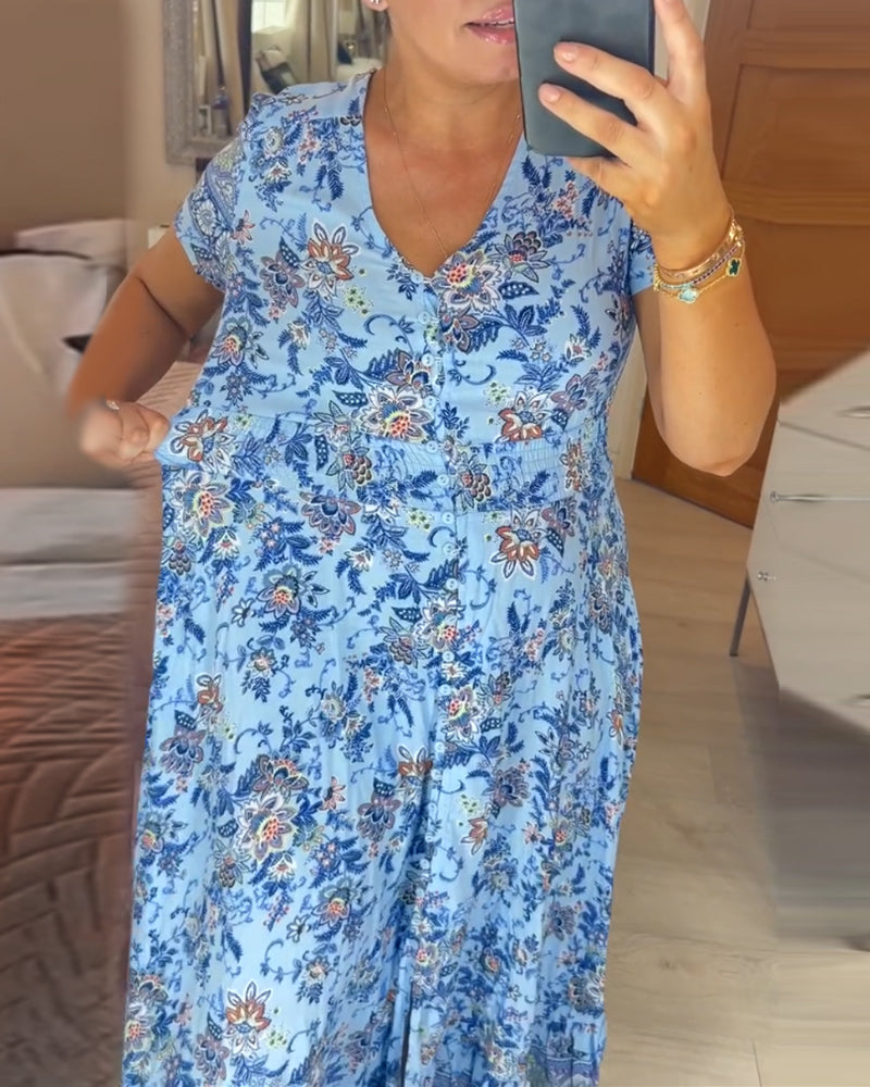 (💃Vente chaude - 43% de réduction🔥)Robe à col en V à imprimé floral