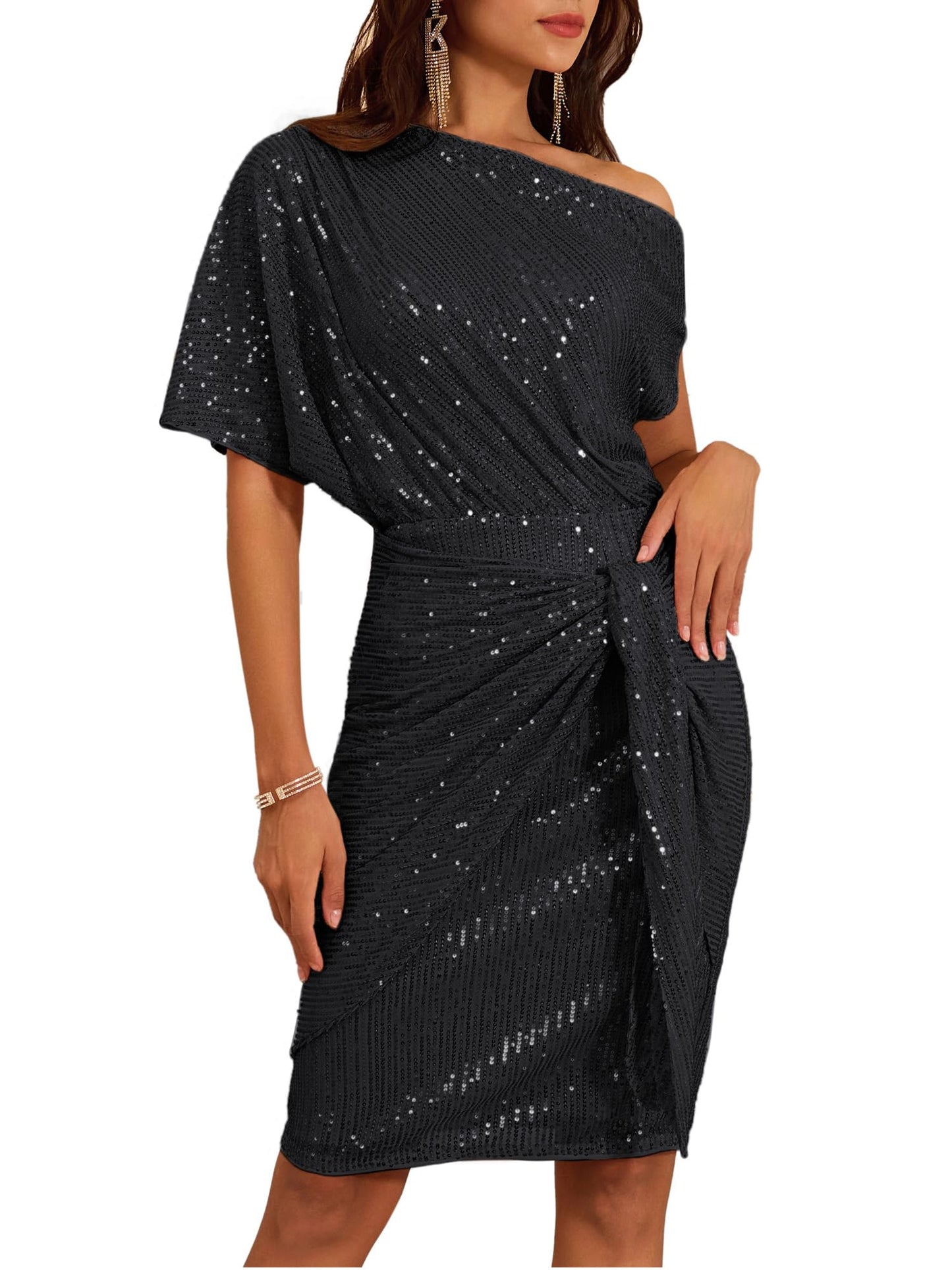 ⏰Vente chaude - Robe moulante asymétrique à paillettes scintillantes pour femme (achetez-en 2, livraison gratuite)