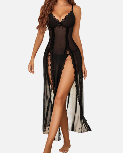 SheCurve@ Sexy Mesh V Neck Side Split Nightdress