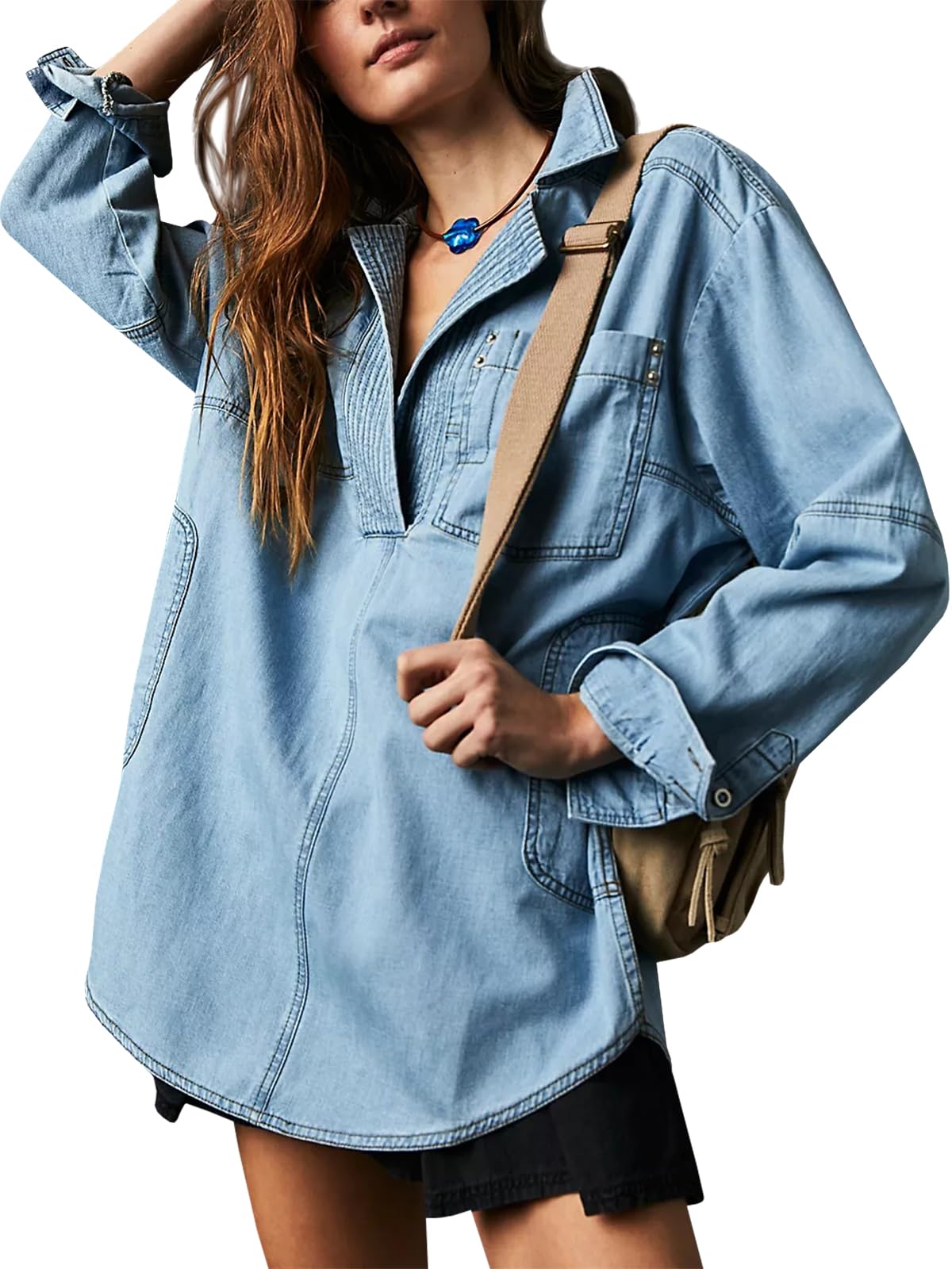 Pull en jean à col en V pour femme (2 pièces achetées, livraison gratuite) 