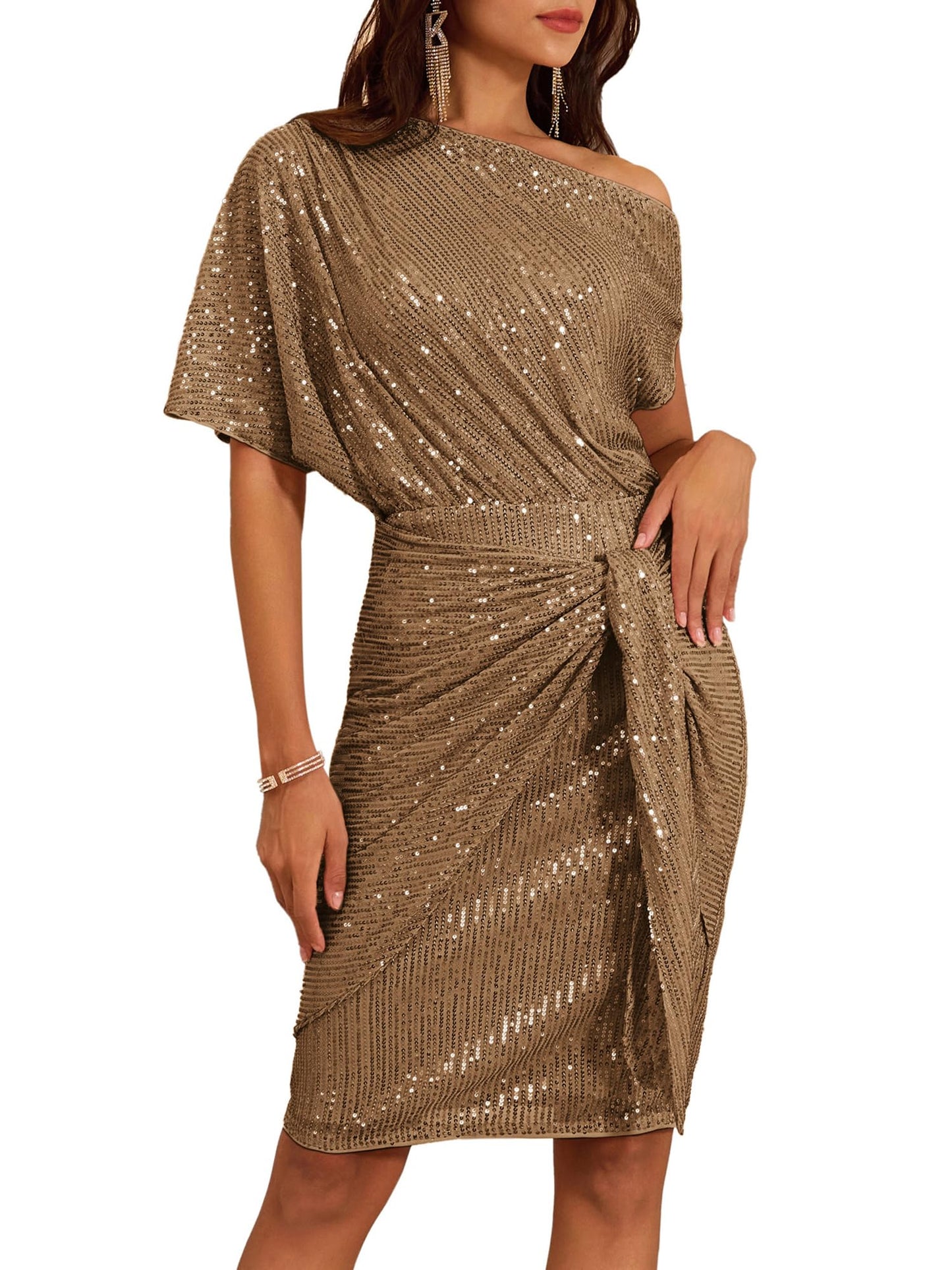 ⏰Vente chaude - Robe moulante asymétrique à paillettes scintillantes pour femme (achetez-en 2, livraison gratuite)