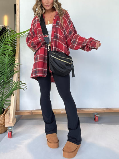 Chemise boutonnée à carreaux pour femme avec détails aux coudes (2 pièces achetées, livraison gratuite)
