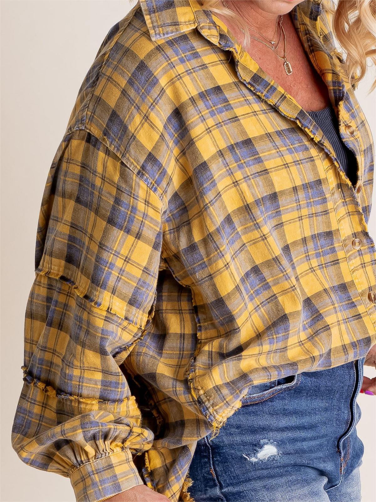 Chemise boutonnée en flanelle à carreaux délavée minérale pour femme (2 pièces achetées, livraison gratuite)