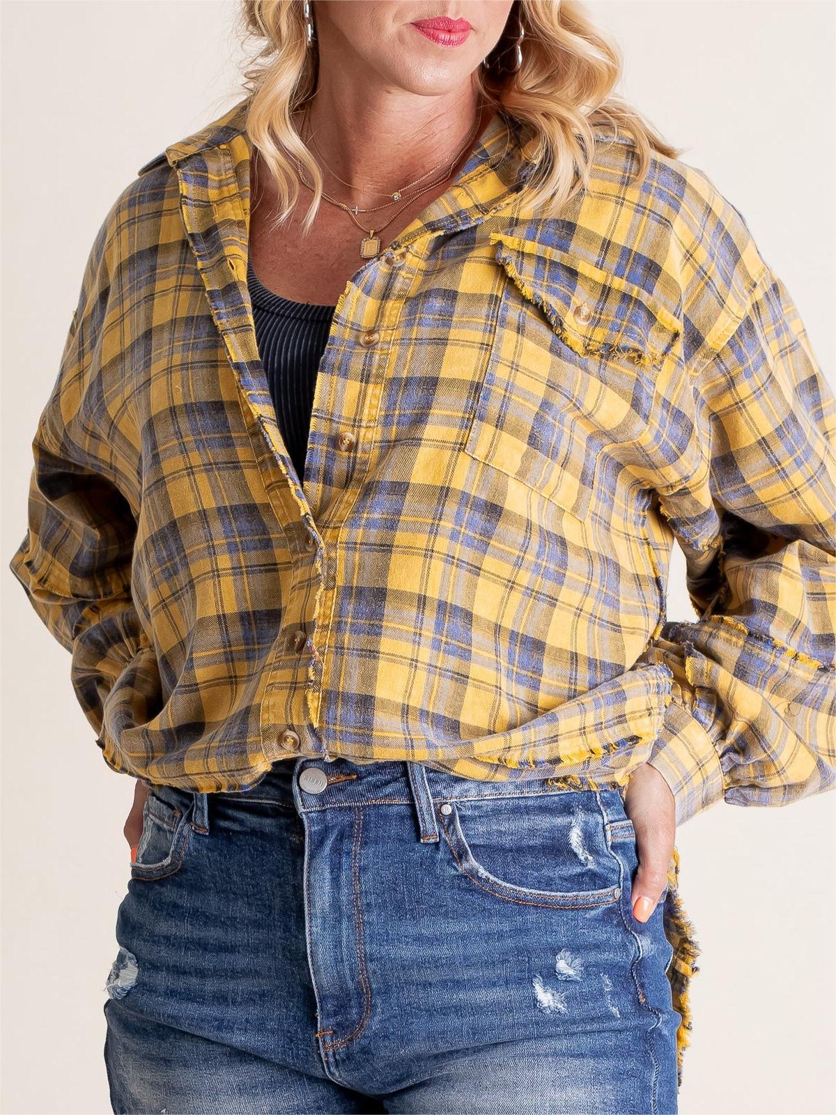 Chemise boutonnée en flanelle à carreaux délavée minérale pour femme (2 pièces achetées, livraison gratuite)