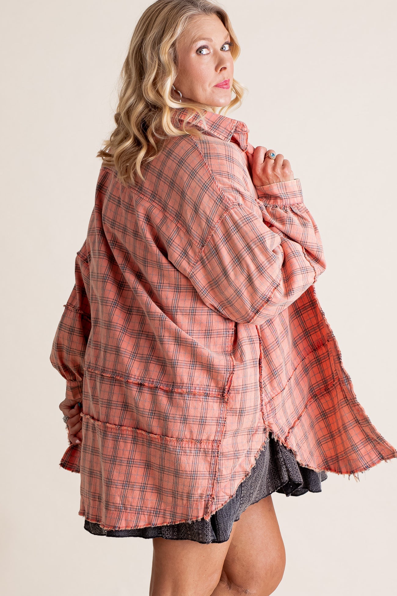 Chemise boutonnée en flanelle à carreaux délavée minérale pour femme (2 pièces achetées, livraison gratuite)