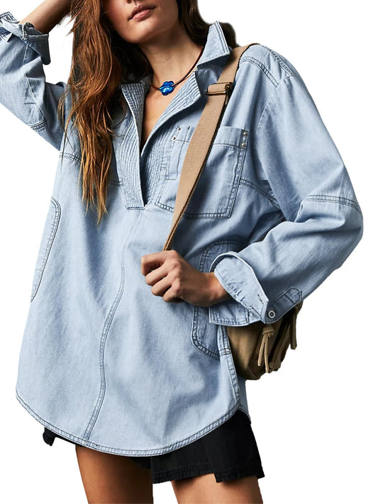 Pull en jean à col en V pour femme (2 pièces achetées, livraison gratuite) 