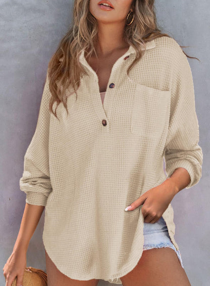 Sweat-shirt à manches longues en tricot gaufré pour femme (2 achetés, livraison gratuite)