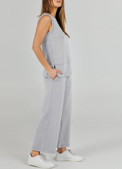 Ensemble de survêtement 2 pièces sans manches à jambes larges pour femme (2 pièces achetées, livraison gratuite)